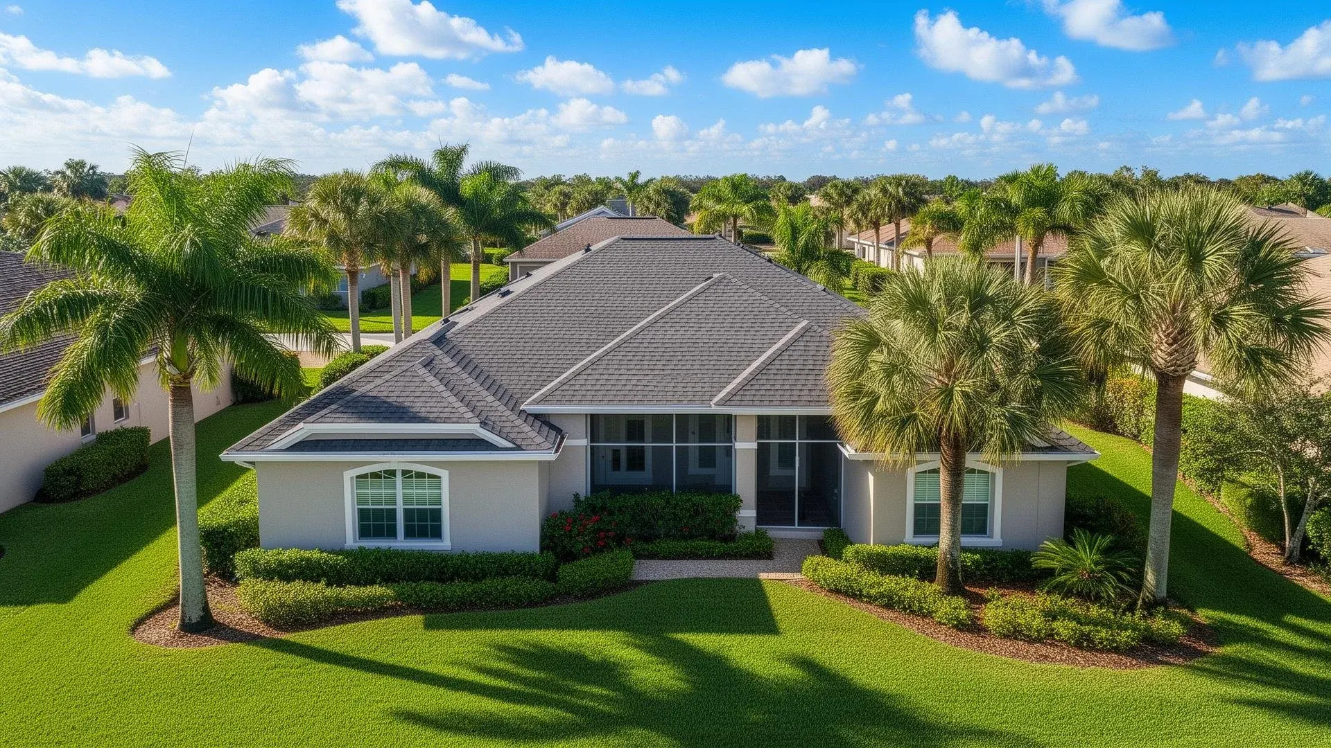 Gray architectural shingle roof on a Florida home
